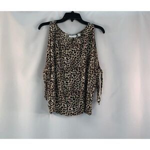 ‎New York and Company Leopard Rayon Shirt Top Small